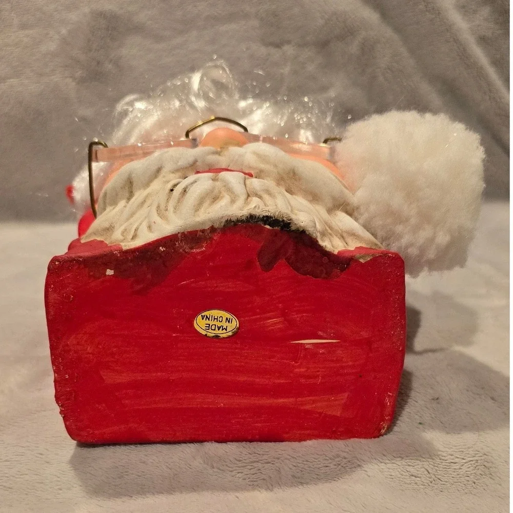 Vtg. Santa Claus Face Ceramic Gift‎ Bag With Handle Rectangle Glasses 1997